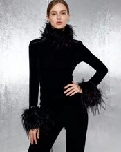 Load image into Gallery viewer, Feather trim high neck top