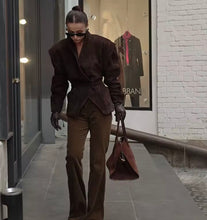 Load image into Gallery viewer, Chocolate Brown Structured Suede Blazer - Pearl Boutique