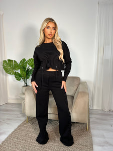 Drawstring Tracksuit In BLACK - Pearl Boutique