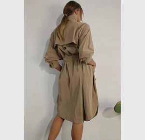 Faux Leather Canvas Trench Coat