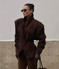 Load image into Gallery viewer, Chocolate Brown Structured Suede Blazer - Pearl Boutique