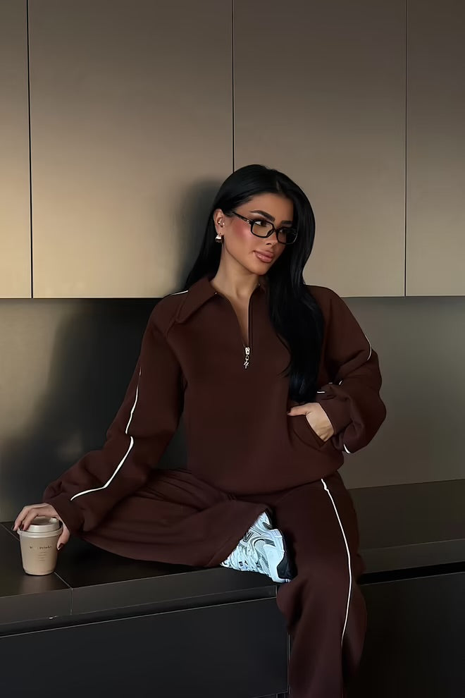 Cloud Zip Loungeset Chocolate Brown - Pearl Boutique