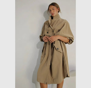 Faux Leather Canvas Trench Coat