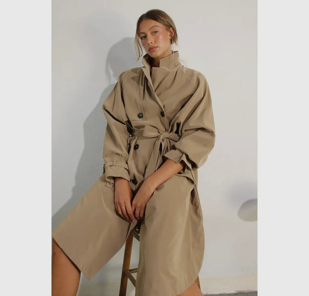 Faux Leather Canvas Trench Coat