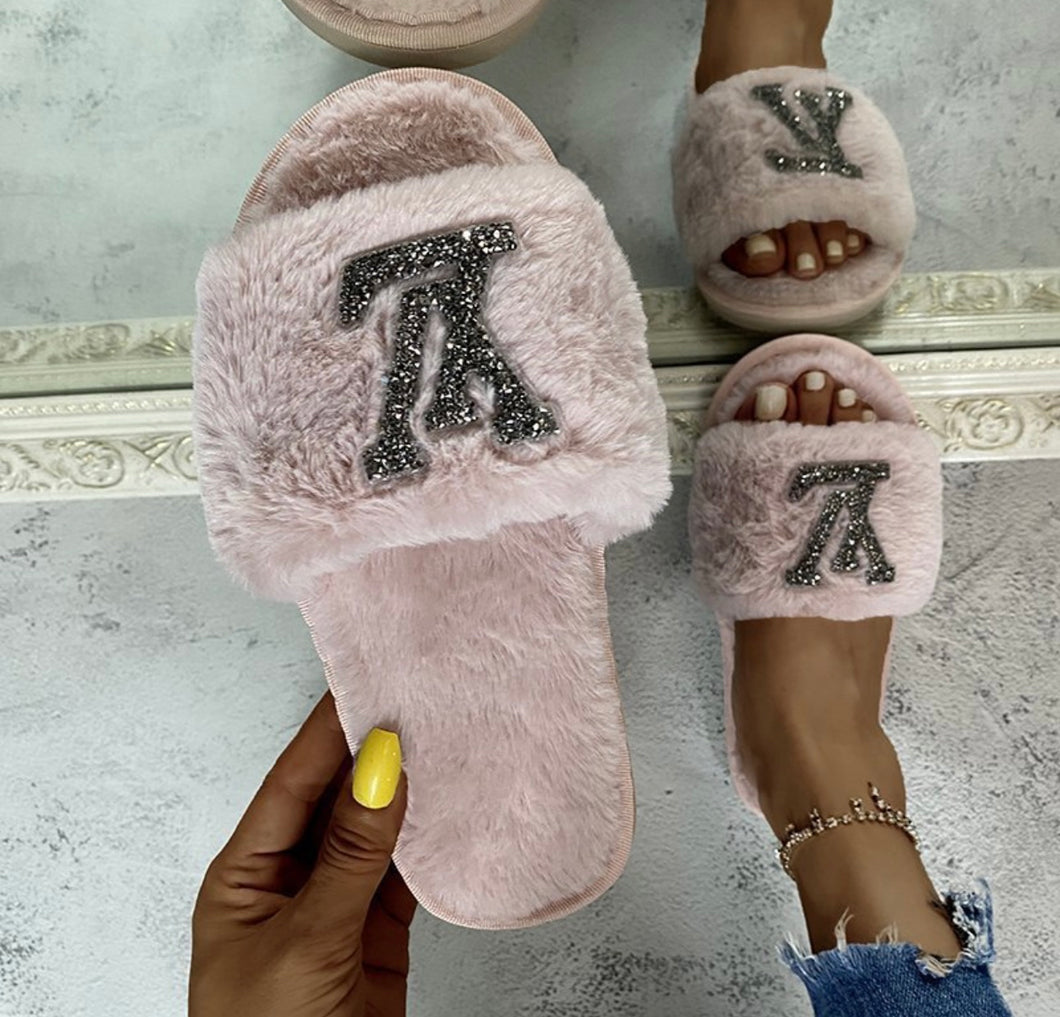 Pink L V Slippers Pre Order - Pearl Boutique