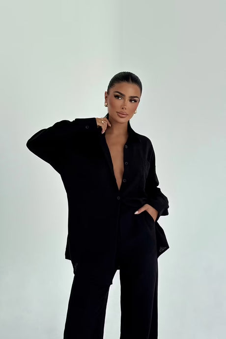 Black Linen Suit - Pearl Boutique