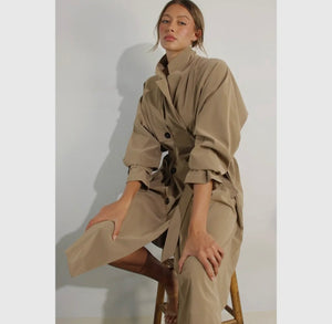 Faux Leather Canvas Trench Coat