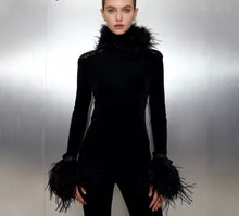 Load image into Gallery viewer, Feather trim high neck top