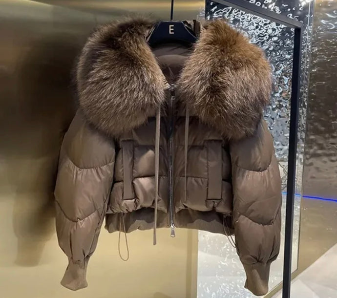 Faux Fur Collar Short Puffer Jacket - Pearl Boutique