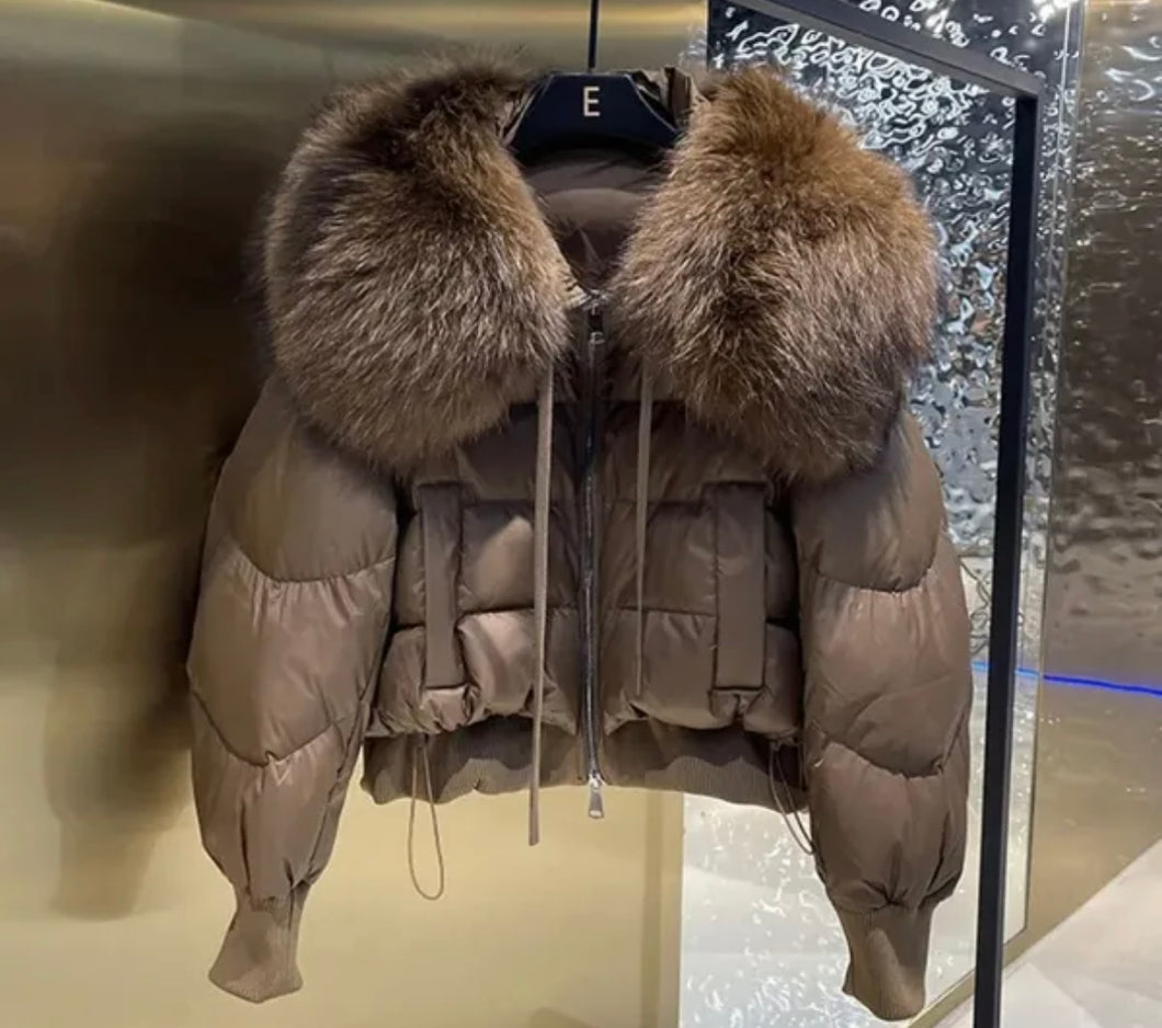 Faux Fur Collar Short Puffer Jacket - Pearl Boutique