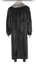 Load image into Gallery viewer, Black Mink Coat With Silver Fox Tuxedo