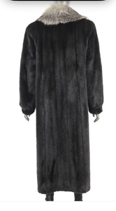 Black Mink Coat With Silver Fox Tuxedo