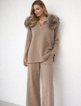 Load image into Gallery viewer, Real Racoon Fur Knit Tracksuit Buscuit