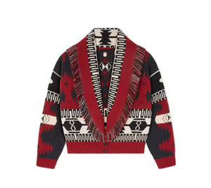 Boho Fringe Knit Cardy Red