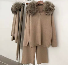 Load image into Gallery viewer, Real Racoon Fur Knit Tracksuit Buscuit
