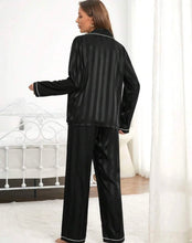 Load image into Gallery viewer, Black Satin Strip PJs