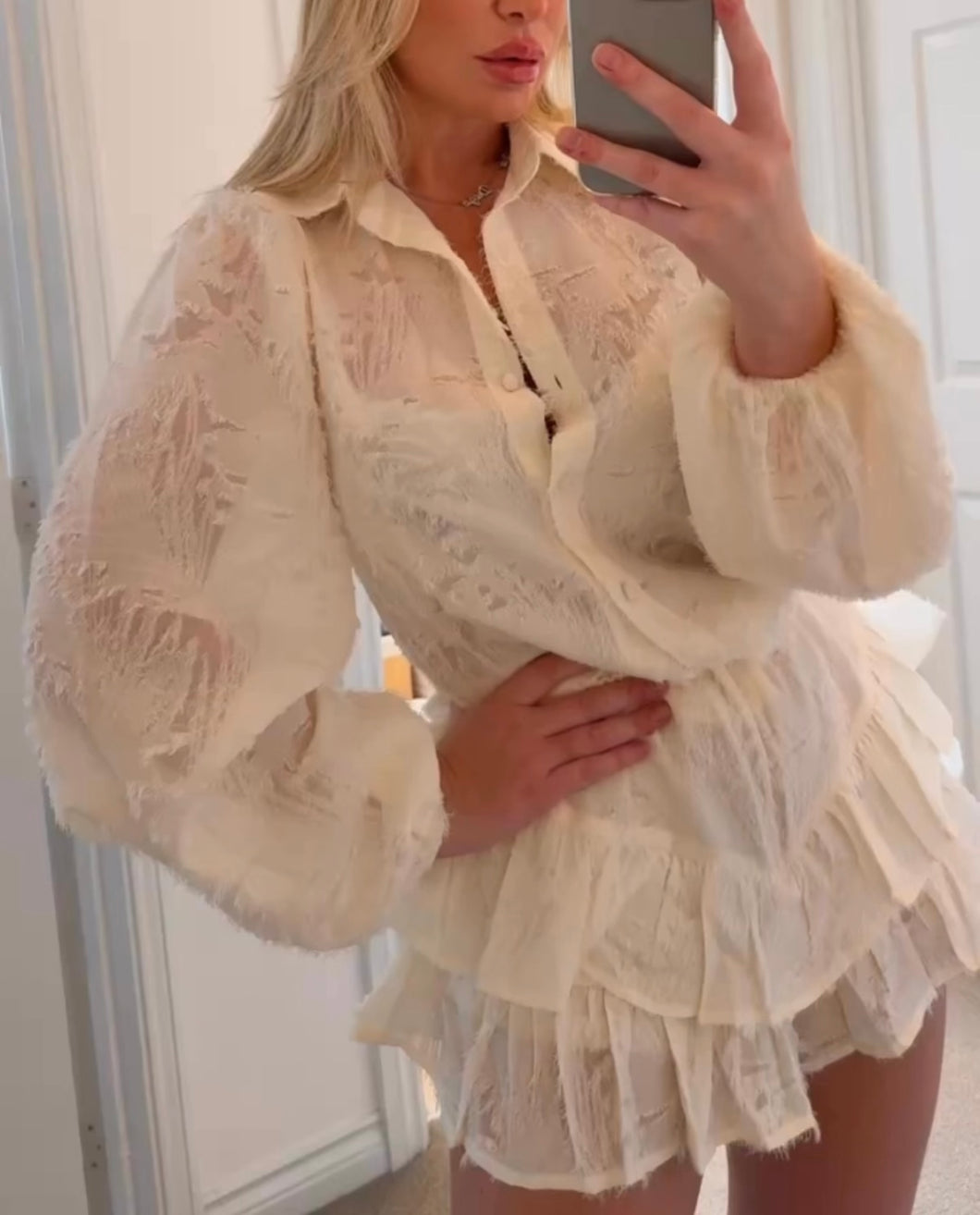 Penelope Cream Textured Shorts Set