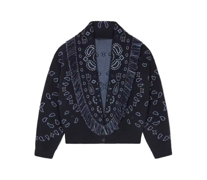 Boho Fringe Knit Cardy Navy