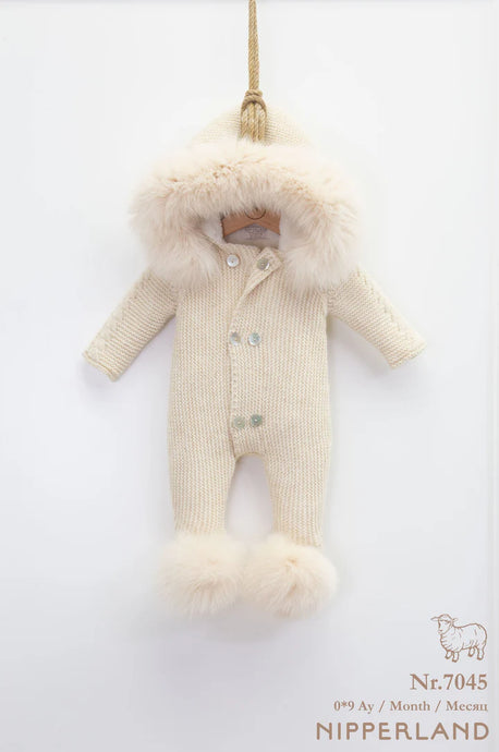 Nipperland Knitted Wool Pramsuit Beige